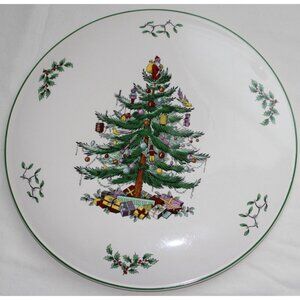 SPODE CHRISTMAS TREE Cake Plate Stand Platter 11" Holiday Round Stoneware